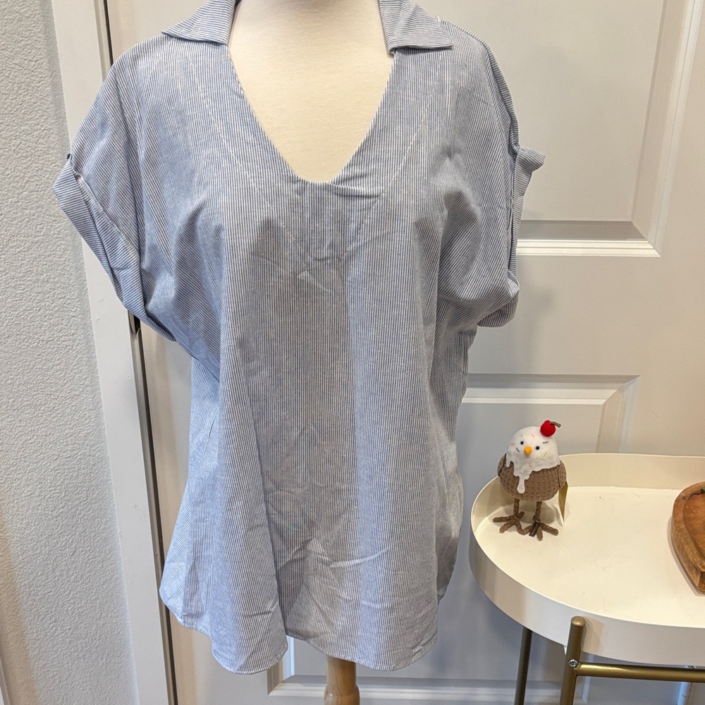 Le Paris Petit Striped Blue Collared Tunic Blouse